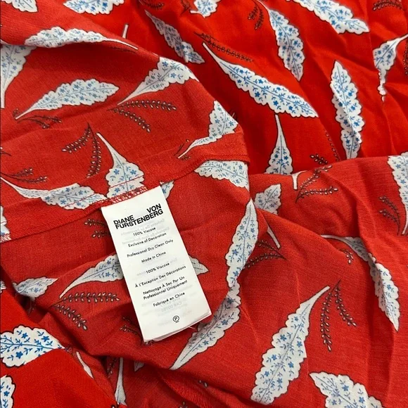 Diane Von Furstenberg Cordelia Vibrant Red Midi Dress with White Pattern - Picture 9 of 9